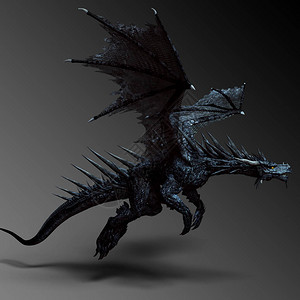 带翅膀和尖刺的黑色幻想龙背景图片