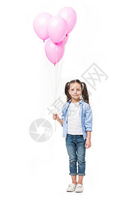 可爱的小可爱孩子用粉色气球图片