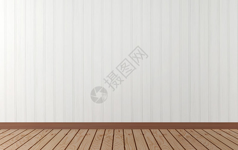 3D渲染室内白色木墙和硬木地板图片