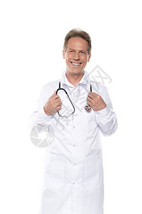 白外套中年快乐的中年医生图片