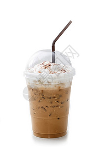 咖啡拿铁在外送杯子中的冰咖啡拿铁与图片