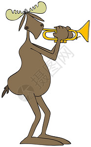 演奏黄铜喇叭的公牛驼鹿的插图背景图片