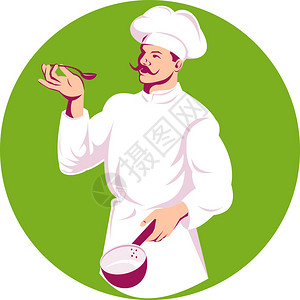 显示一名厨师厨师或面包师以追溯式制作的餐具图片