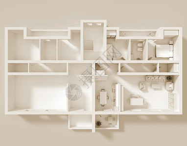 带家具的双人公寓的3d渲染背景图片