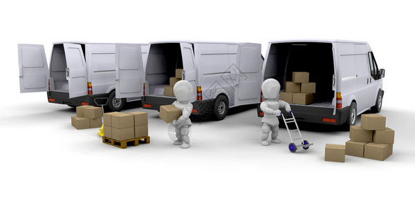 卸载和装载货车的3D渲染图片
