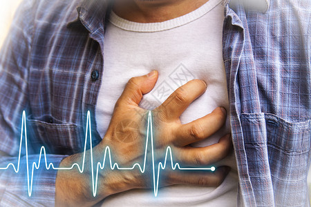 心悸气短穿蓝衬衫的男人胸痛病设计图片