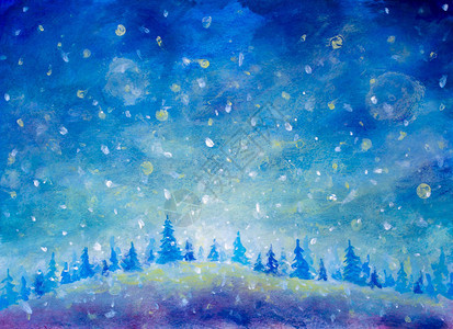 油画抽象图案圣诞背景艺术节日快乐新年丙烯酸画纸艺术品白雪皑的森林背景图片