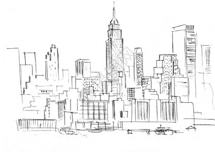 城市景观的铅笔画背景图片