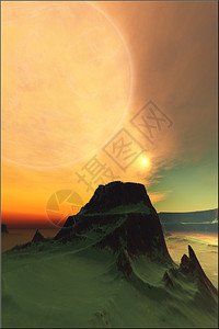 新疆峡谷峭壁这个外星人球有两颗太阳插画