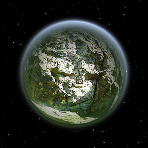 蓝色白色和绿色无名之石行星其黑色背背景图片