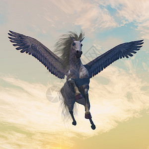 天空充满了飞马座种马在飞行中的奇迹背景图片