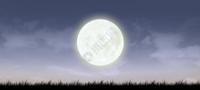 满月与夜空剪影背景图片
