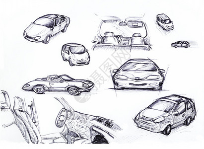 一套手绘汽车素描插画设计图片
