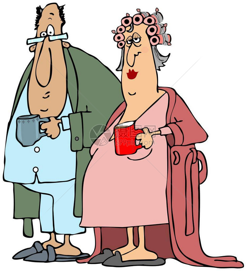 举个例子一名老人和妇女穿着睡衣和长袍图片