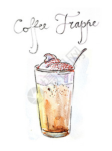 水彩手抽取的咖啡甘蔗图片