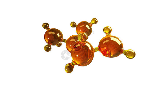 玻璃分子模型的3d渲染插图油分子结构模型发动机油或气体在白色背景图片