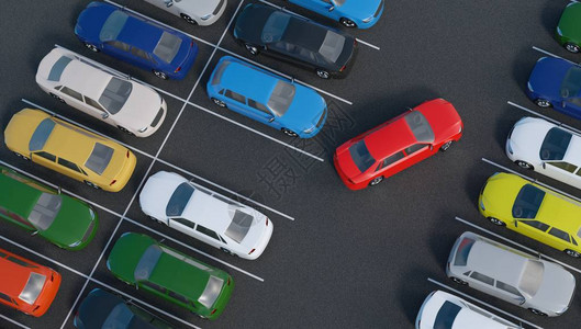 汽车停泊在停车场3D插图图片