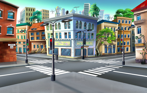 城市十字路口的数字画有交背景图片