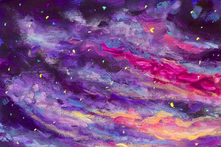 绘画抽象的星空紫粉色抽象背景手绘丙烯酸帆布背景图片