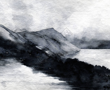 山与天抽象灰色风景水彩素描图片