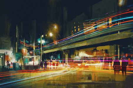 夜里市街的数字图画带多图片