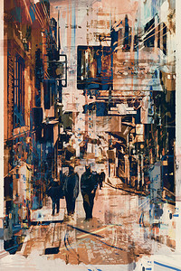 人走在巷子里的抽象图片
