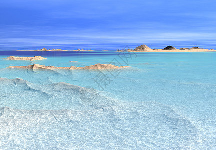 盐洲岛海滩上的3d渲染奇幻景观设计图片