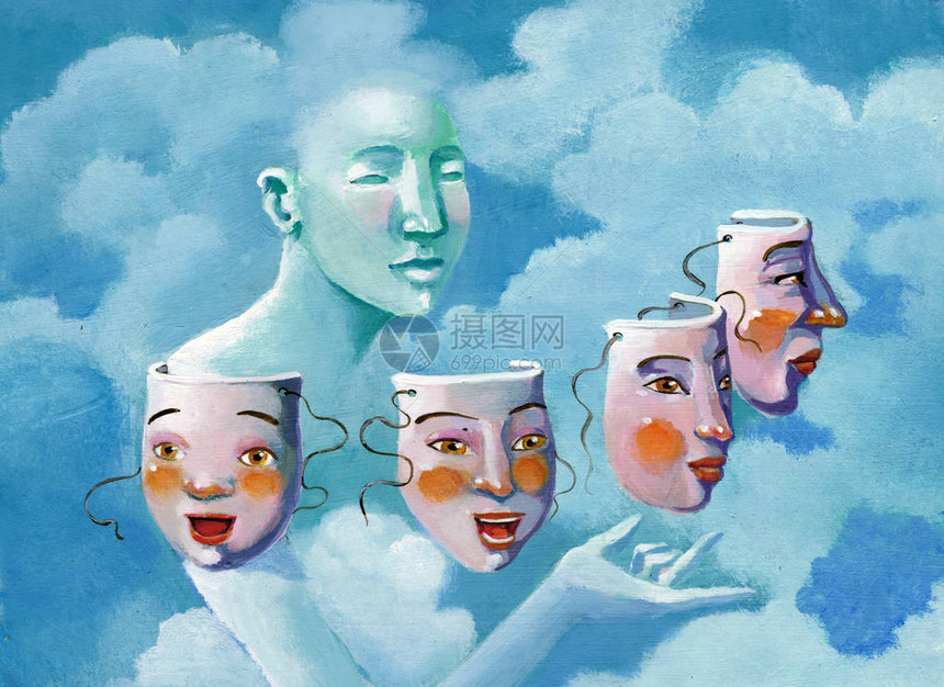 围绕一个与云混在一起的女形象转4个面具图片