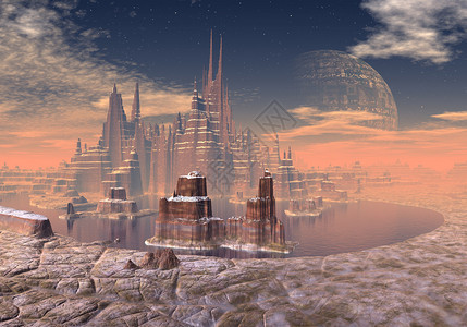 奇幻城堡在外星球上山高清图片