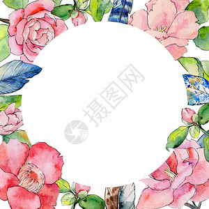 水彩风格的野花山茶花框架图片