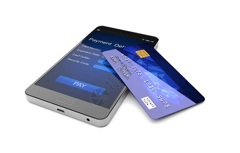 移动支付概念带信用卡的智能手机图片
