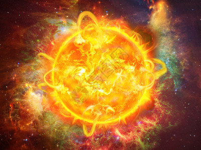 太阳爆炸插图和太空幻想背景图片