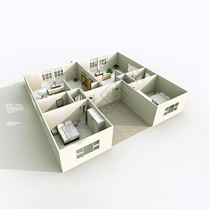 双家具公寓的3d室内渲染图片