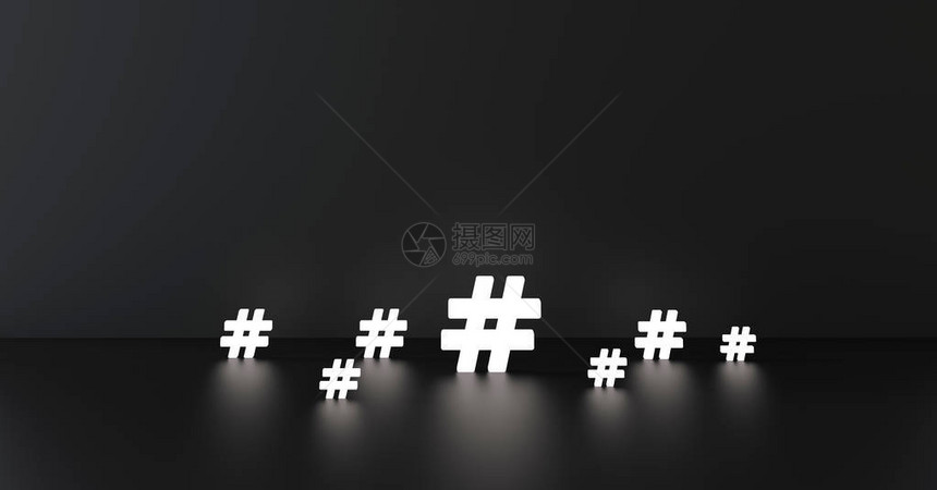 Hashtag图标在黑暗3D图片