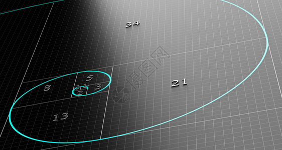 Fibonacci螺旋在3D黑色背景上背景图片