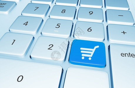 电脑键盘上的蓝色购物在线按钮在线购物插图互联网图片