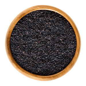 木碗里的黑芝麻Sesamumradiatum的果实图片
