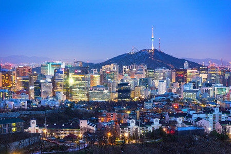 韩国首尔城市天际线夜景背景图片