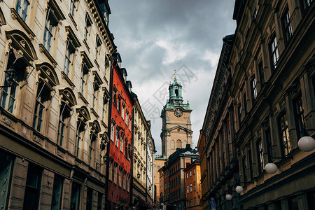 瑞典斯德哥尔摩狭小街道的城市景点瑞典图片