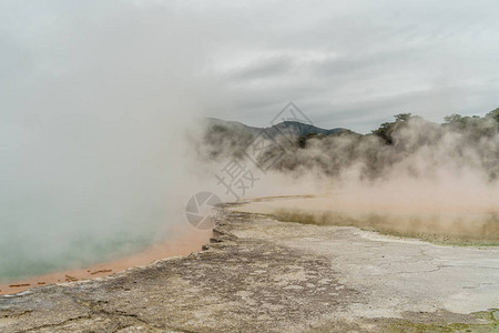 新西兰阴云天热泉喷发图片
