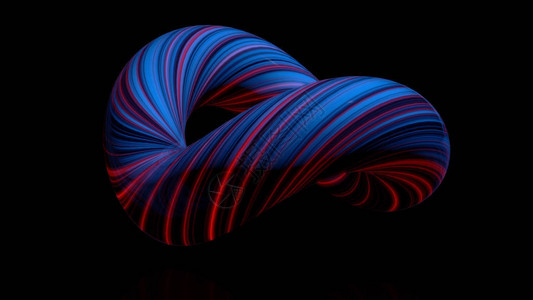 彩色曲线图环一束扭曲成圈的发光线的3D动画孤立空间中环面的设计图片