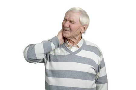 白种老人脖子疼有颈痛的老人白人图片