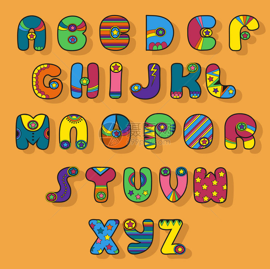 色彩多的字母超英雄风格带亮装饰元图片