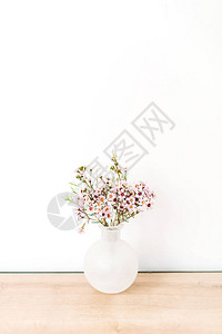 在白色背景上的花瓶里的野花背景图片