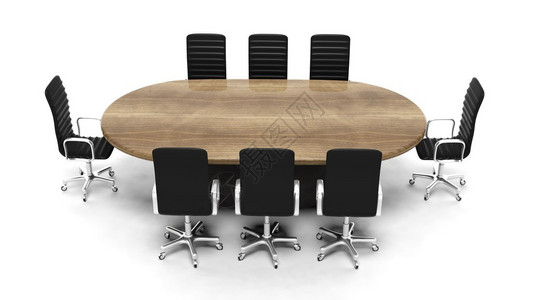 Oval木制会议室桌有皮椅图片