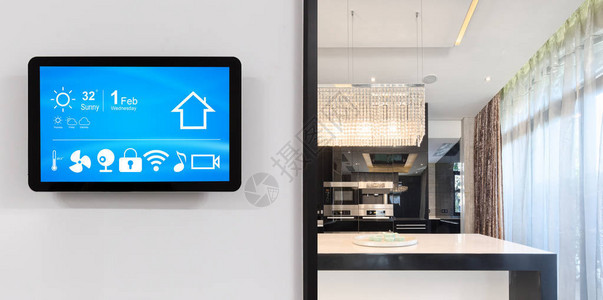 现代家里有智能厨房的智能屏背景