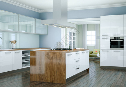 3d白色现代厨房室内图片