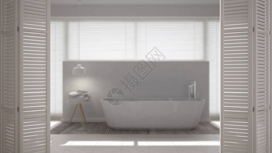 现代简约浴室带浴缸的白色折叠门白色室内设计建筑师设计理图片
