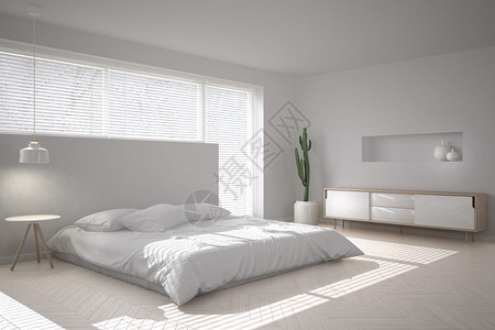 白色最小卧室3d插图图片