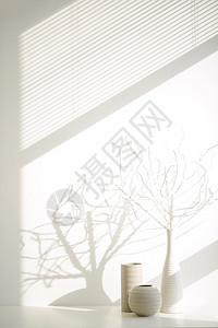 静物带树枝的白色花瓶图片